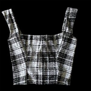 ONA by Yoon Chung for Carbon 38 Black and White Plaid Crop Top small NWT